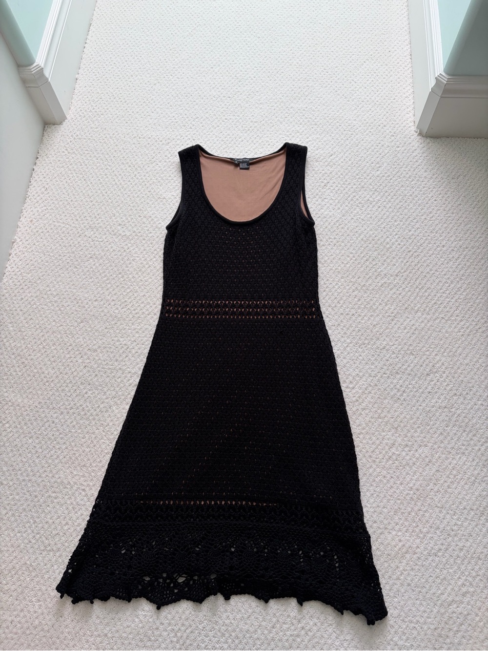 Etcetera Black Crochet Tank Dress Tan  Lining Women’s Medium